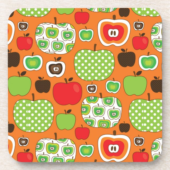 Cute apple illustration pattern coaster (Front)