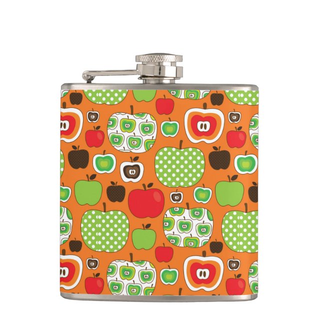 Cute apple illustration pattern hip flask (Front)