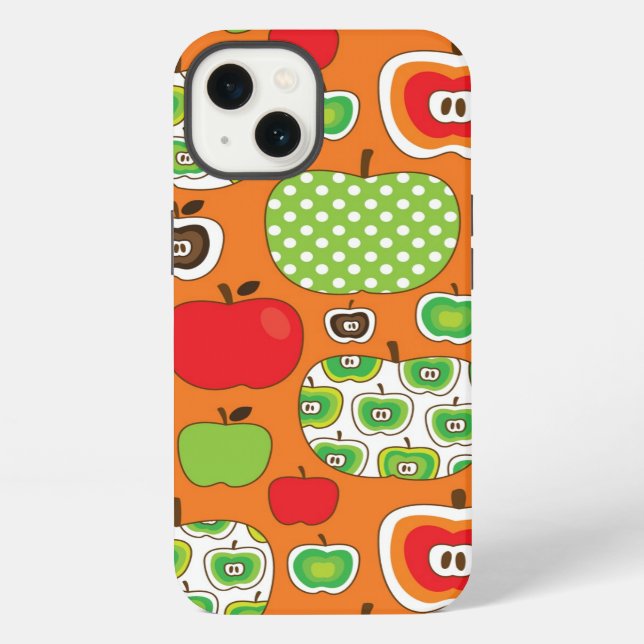 Cute apple illustration pattern iPhone case (Back)