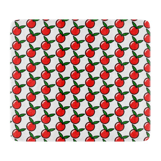 Cute Apple or Cherry, Fun Kitchen Fruit Cartoon Cutting Board (Front)