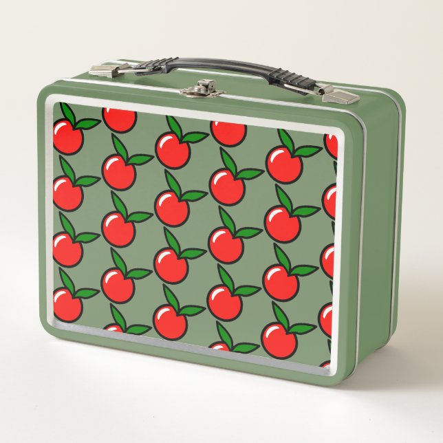 Cute Apple or Cherry, Fun Kitchen Fruit Cartoon Metal Lunch Box (Front)