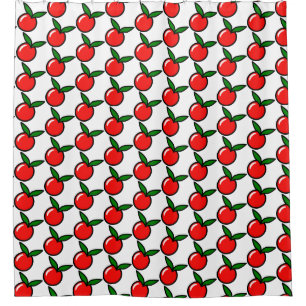 Cute Apple or Cherry, Fun Kitchen Fruit Cartoon Shower Curtain