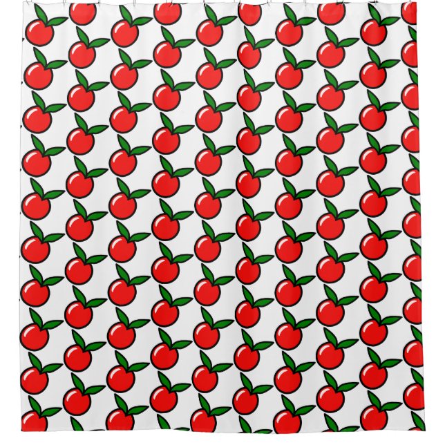 Cute Apple or Cherry, Fun Kitchen Fruit Cartoon Shower Curtain (Front)