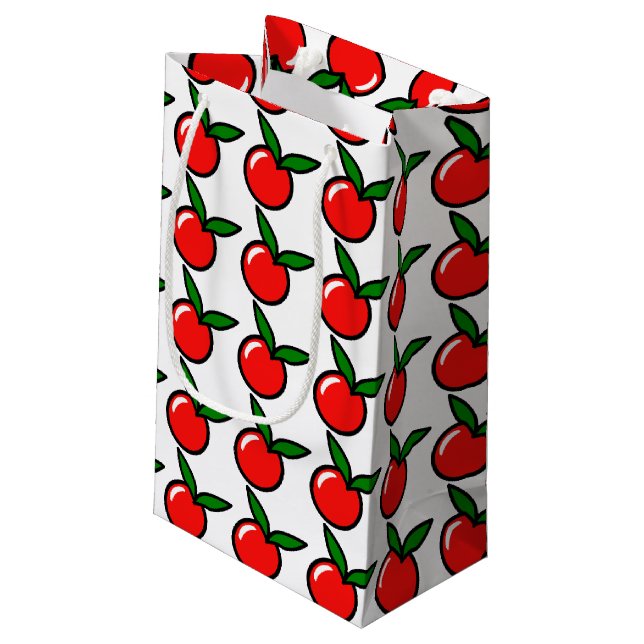 Cute Apple or Cherry, Fun Kitchen Fruit Cartoon Small Gift Bag (Back Angled)