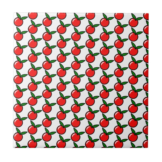 Cute Apple or Cherry, Fun Kitchen Fruit Cartoon Tile (Front)