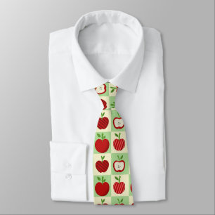 Cute Apple Pattern Green Fall Check Farmhouse Tie