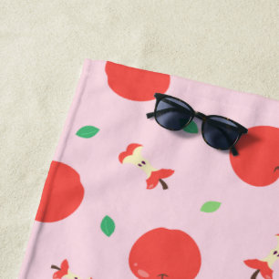 Cute Apple Pattern with Pink Background Beach Towel