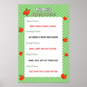 Cute Apple Personalised Kids Daily Routine Poster