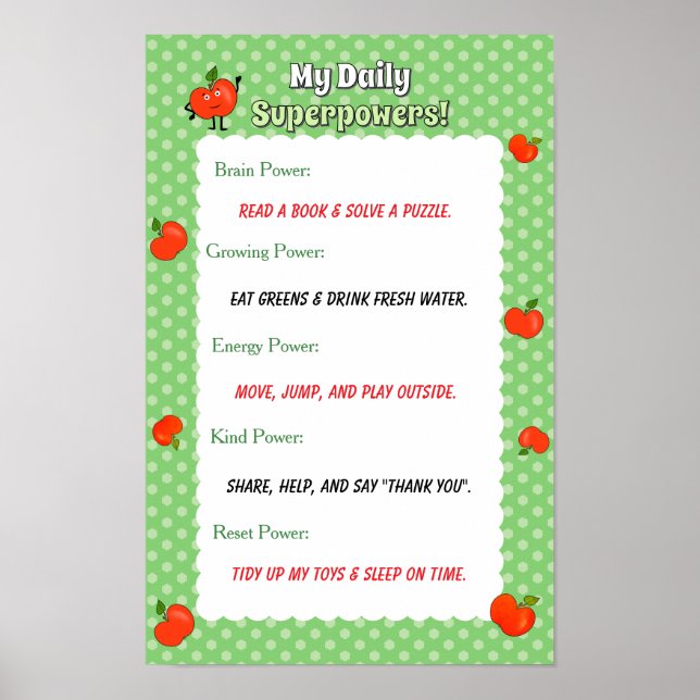 Cute Apple Personalised Kids Daily Routine  Poster (Front)