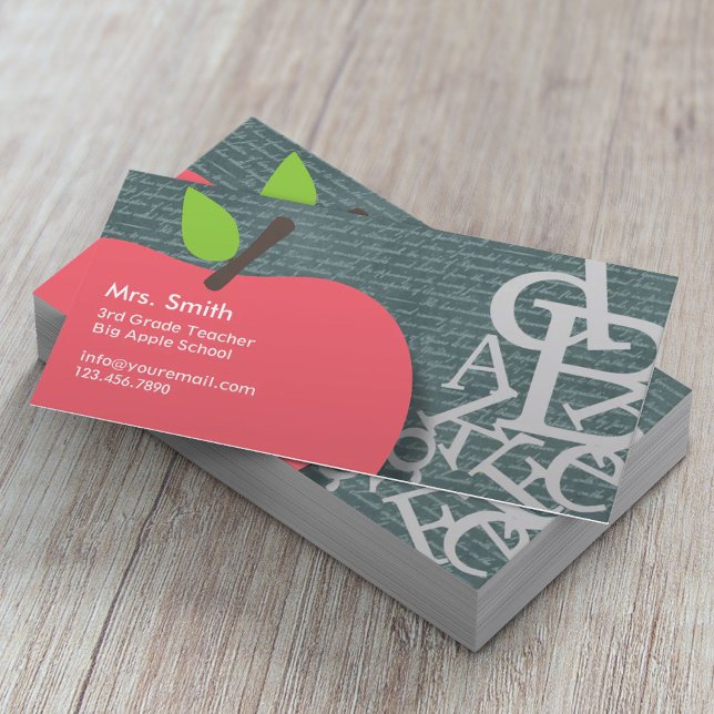 Cute Apple Scripts & Chalkboard School Teacher Business Card (Creator Uploaded)