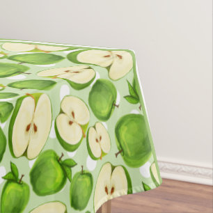 Cute Apple Slice Polka Dot & Chevron Green Tablecloth