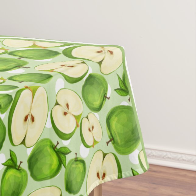 Cute Apple Slice Polka Dot & Chevron Green Tablecloth (In Situ)