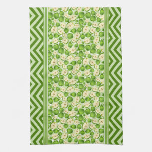 Cute Apple Slice Polka Dot & Chevron Green Tea Towel