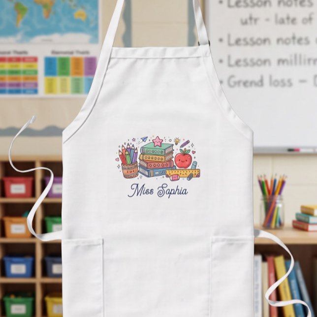 Cute Apple Teacher Appreciation Personalised Name  Long Apron (Creator Uploaded)