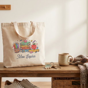Cute Apple Teacher Appreciation Personalised Name Tote Bag