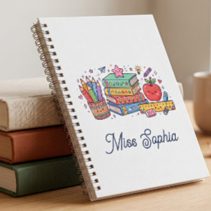 Cute Apple Teacher Back to School Spiral Notebook