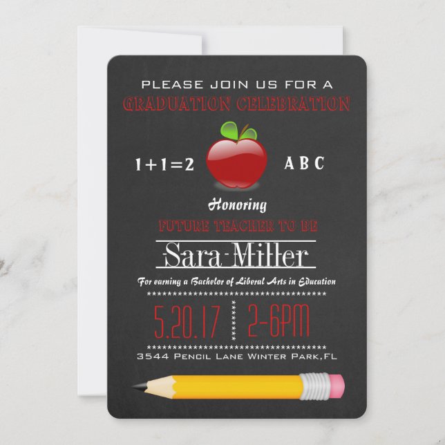 Cute Apple Teacher Graduation Invitation (Front)
