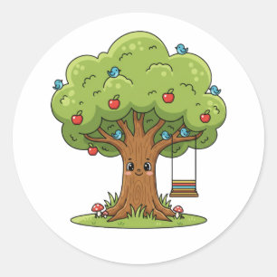 Cute Apple Tree Cartoon Illustration Sticker