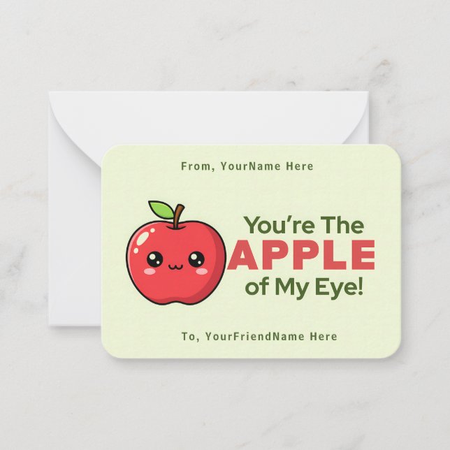 Cute Apple Valentine Classroom Note Card  (Front)