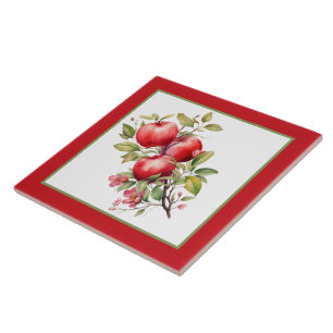 Cute apple watercolor kitchen  tile