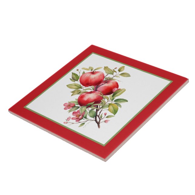 Cute apple watercolor kitchen  tile (Side)