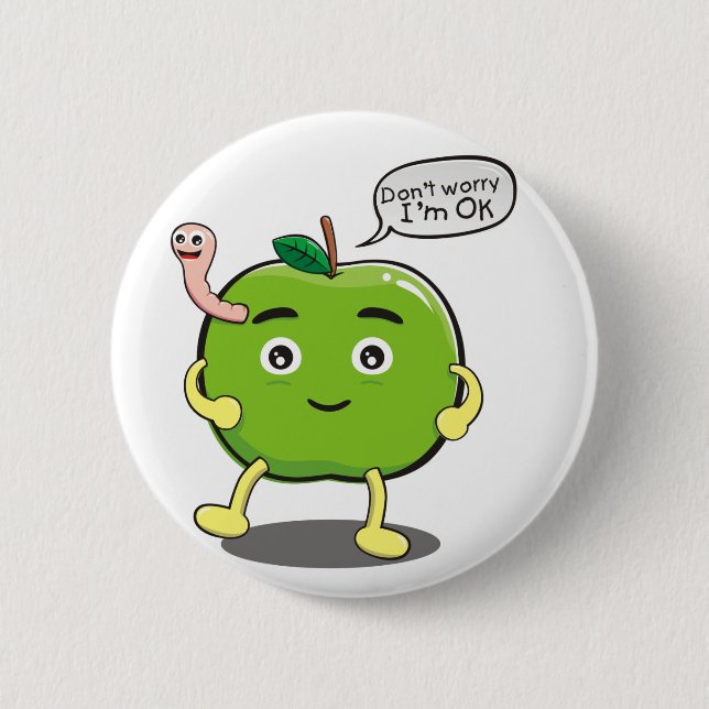 cute Apple With cute worm 6 Cm Round Badge (Front)