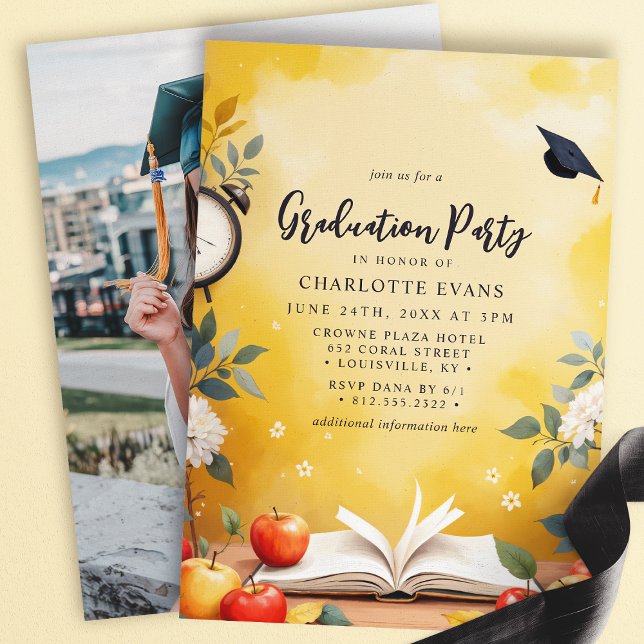 Cute Apples Books Teacher Graduation Party Photo Invitation (Creator Uploaded)