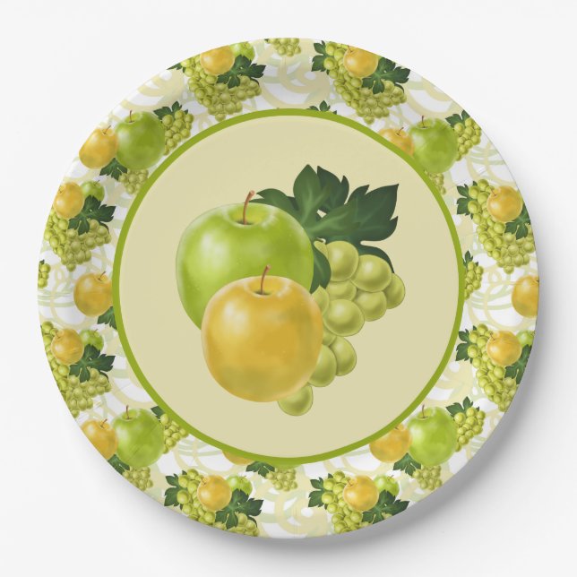 Cute apples grapes fruit party paper plate (Front)