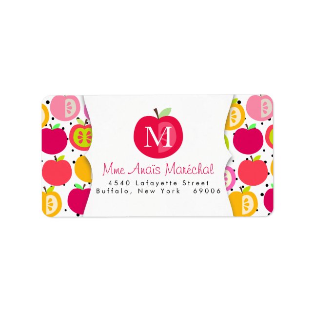 Cute Apples Pattern Teachers Kids Personalised Label (Front)