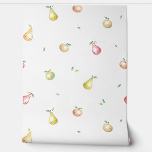 Cute Apples & Pears handdrawn white red green Wallpaper