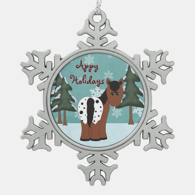 Cute Appy Holidays Blanket Appaloosa Horse Snowflake Pewter Christmas Ornament (Front)