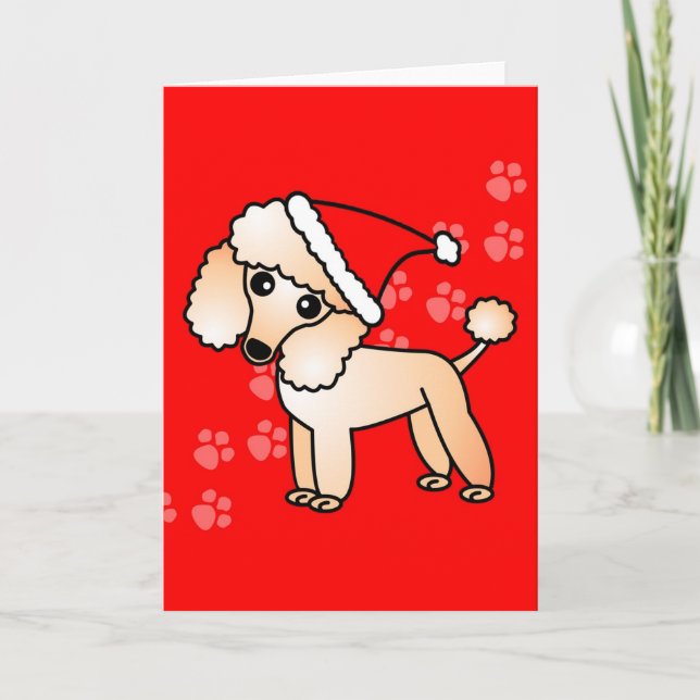 Cute Apricot Poodle Cartoon Santa Hat Holiday Card (Front)