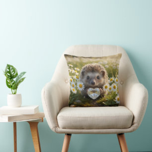 Cute April Hedgehog with Diamond Heart Cushion