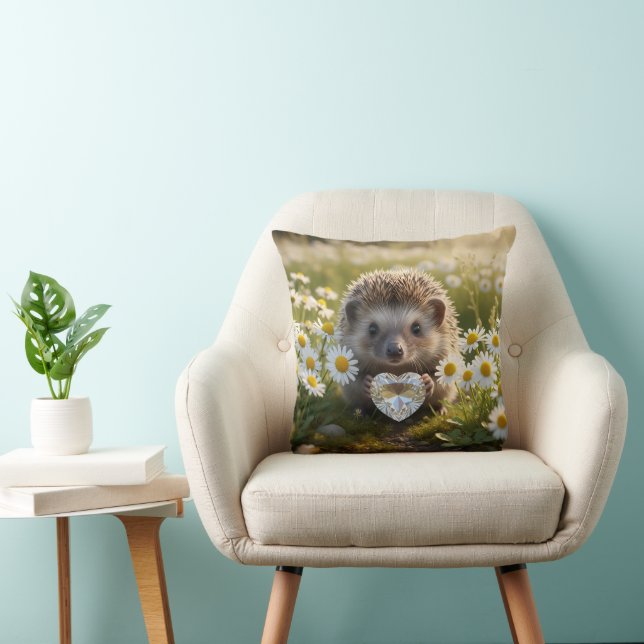 Cute April Hedgehog with Diamond Heart Cushion (Chair)