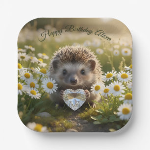 Cute April Hedgehog with Diamond Heart Paper Plate