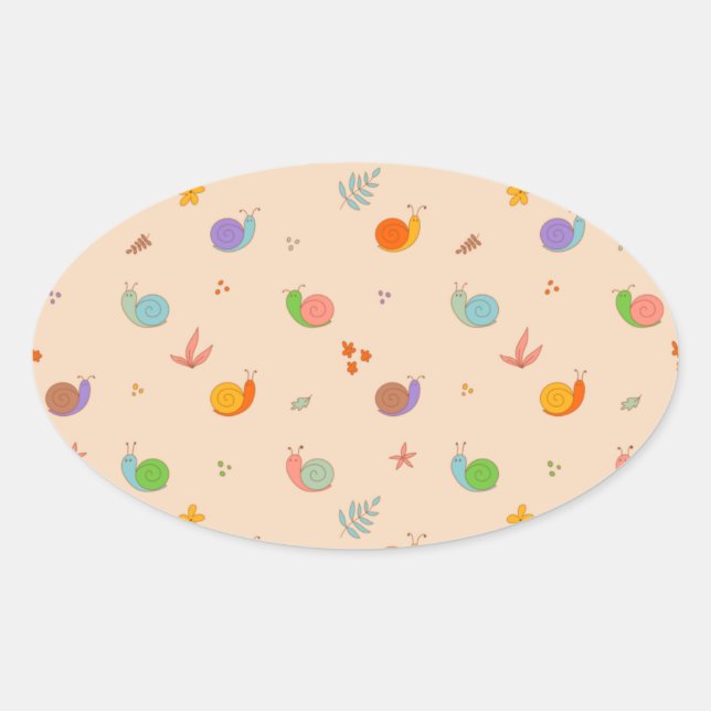 Cute apron with snails and flowers oval sticker (Front)