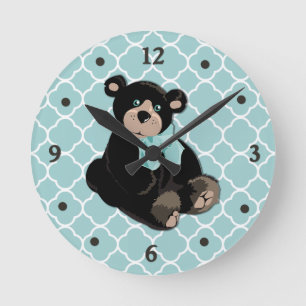 Cute Aqua and Brown Teddy Bear Wall Clock