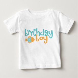 Cute Aqua and Orange Fish Birthday Boy Baby T-Shirt
