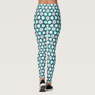 Cute Aqua Blue and White Floral Pattern Leggings