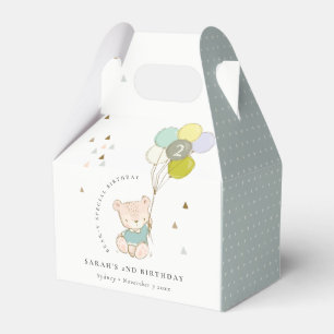 Cute Aqua Blue Bear Balloon Any Age Birthday Favour Box
