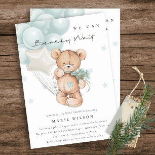 Cute Aqua Blue Bearly Wait Balloon Baby Shower Invitation