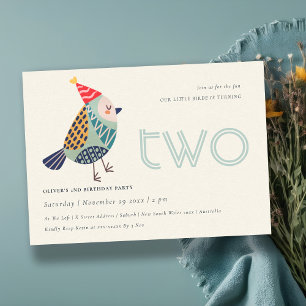 Cute Aqua Blue Birdie Any Age 2nd Birthday Invite