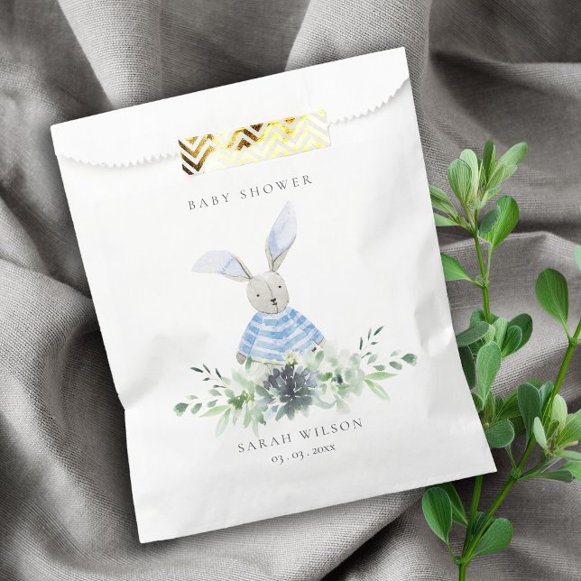 Cute Aqua Blue Bunny Garden Foliage Baby Shower Favour Bags (Creator Uploaded)