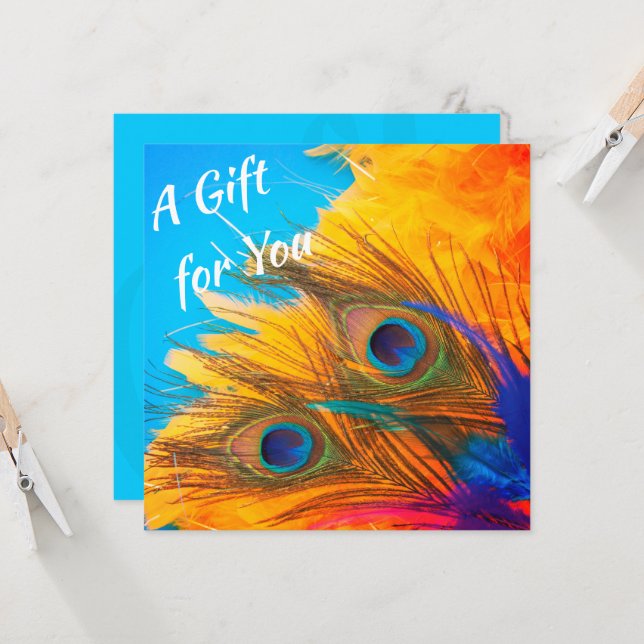 Cute Aqua Blue Elegant Peacock Feather Invitation (Front/Back In Situ)