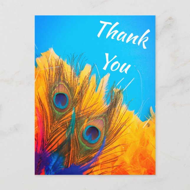 Cute Aqua Blue Elegant Peacock Feather Postcard (Front)