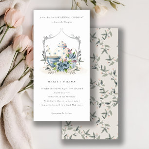 Cute Aqua Blue Flora Teapot Cup Vow Renewal Invite