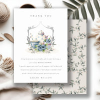 Cute Aqua Blue Floral Teapot Crest Bridal Shower