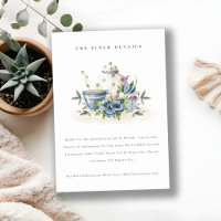 Cute Aqua Blue Floral Teapot Cup Wedding Details