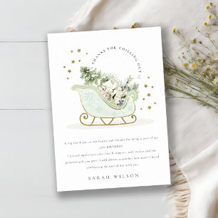 Cute Aqua Blue Gold Winter Sleigh Any Age Birthday Thank You Card
