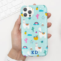 Cute Aqua Blue Llama Pattern